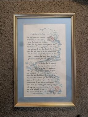 Gold Foot Prints In The Sand Picture Frame with Light Blue Mat